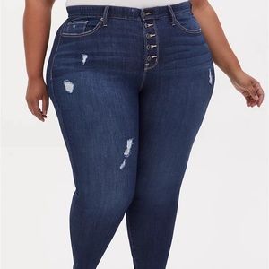 Torrid Plus Size Tall Sky High Skinny Jeans Medium Wash Distressed